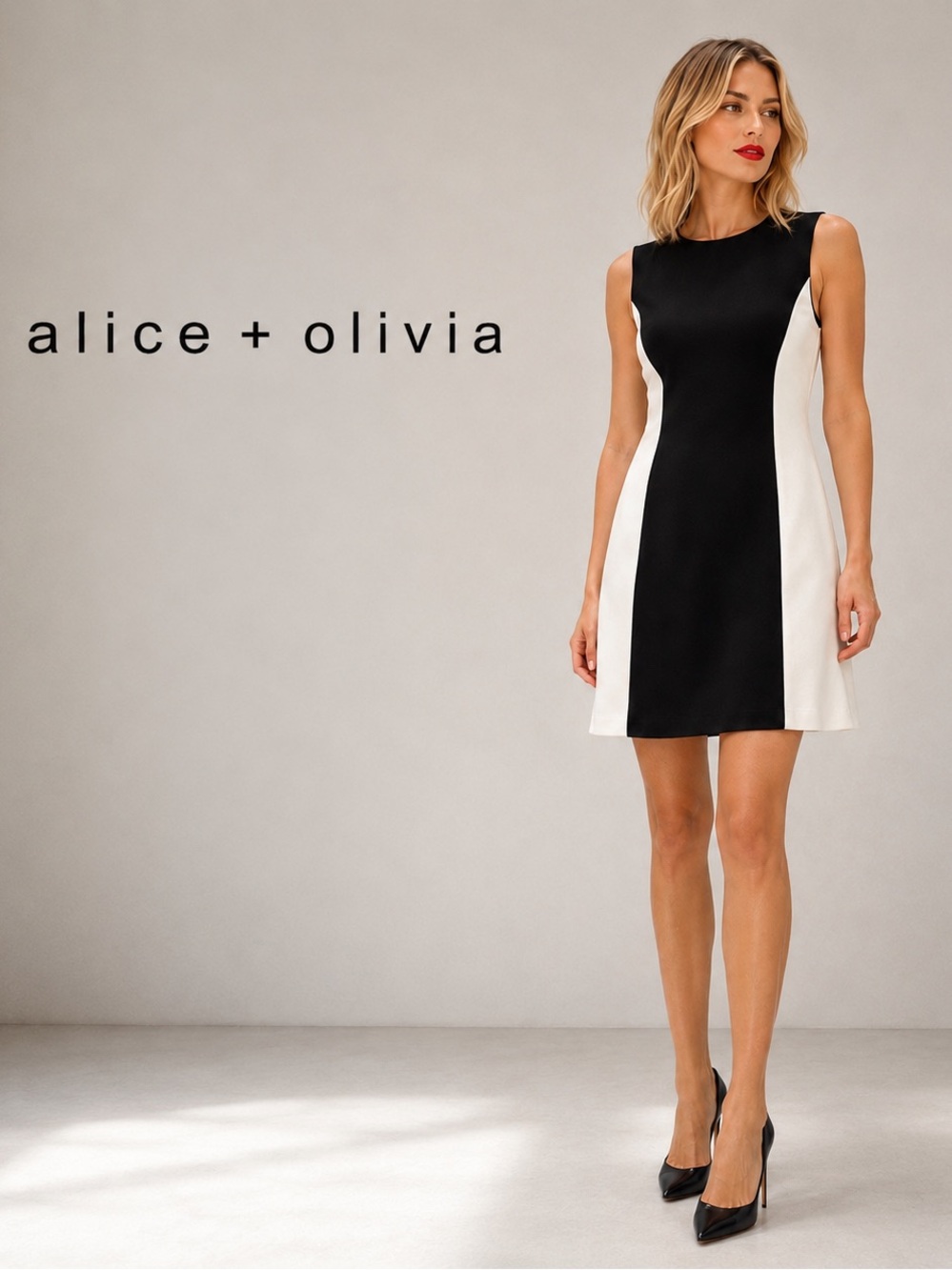 🌸Alice + Olivia Coley Princess Black/White Color block Shift Dress size 6 Preppy
